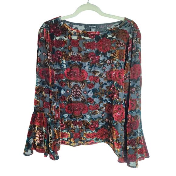 Karen Kane Tops - Karen Kane sheer velvet burnout blouse sz M bell sleeve witchy goth fairy